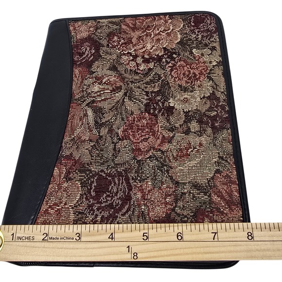 Franklin Covey Black Leather Floral Tapestry Zip Planner Binder Classic - Picture 9 of 16